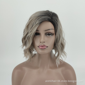 Wholesale Synthetic Wigs Short Ombre Wave Wig With Blonde Brown Root for Women